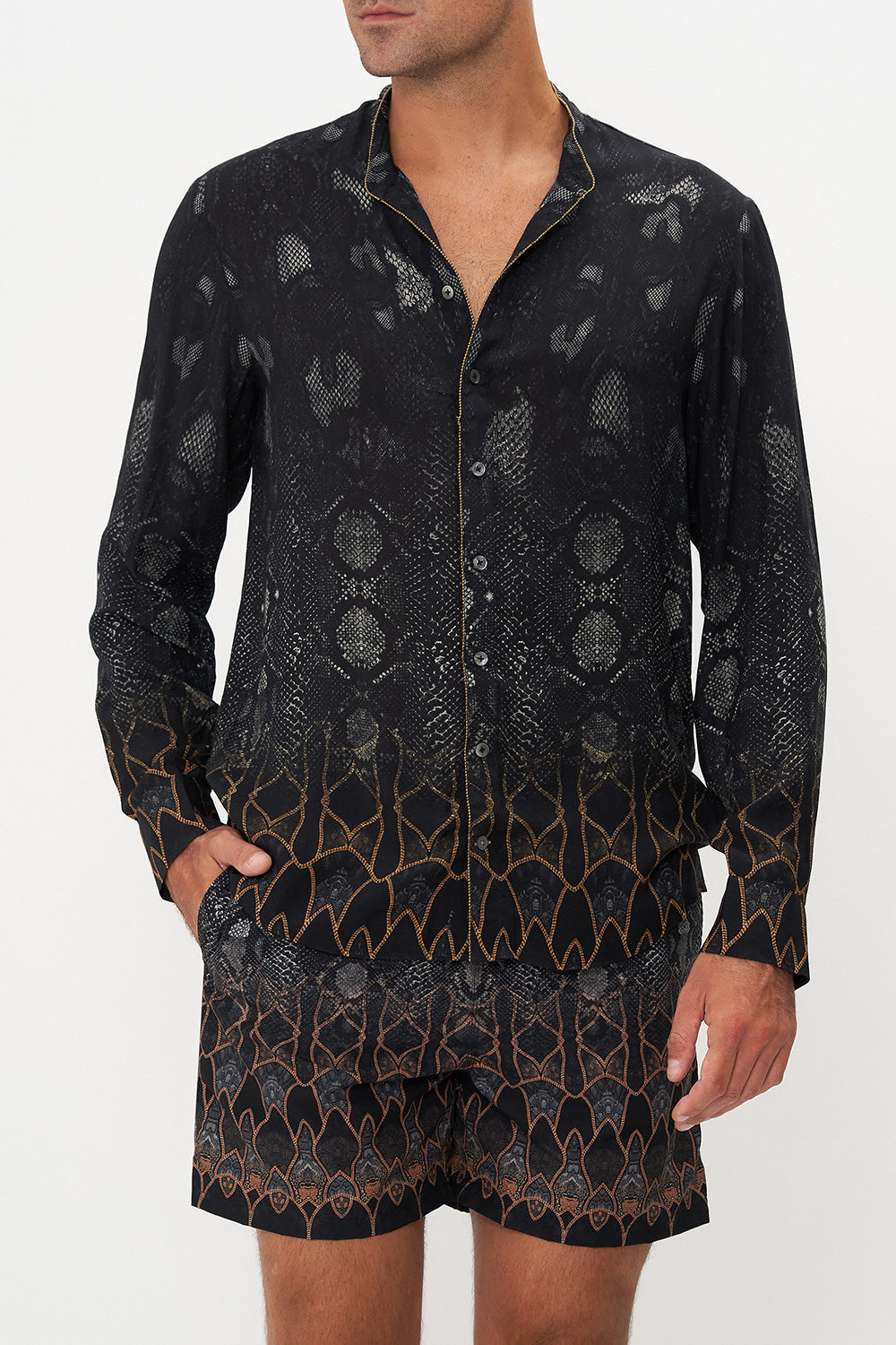 LONG SLEEVE MANDARIN COLLAR SHIRT WILD HORSES
