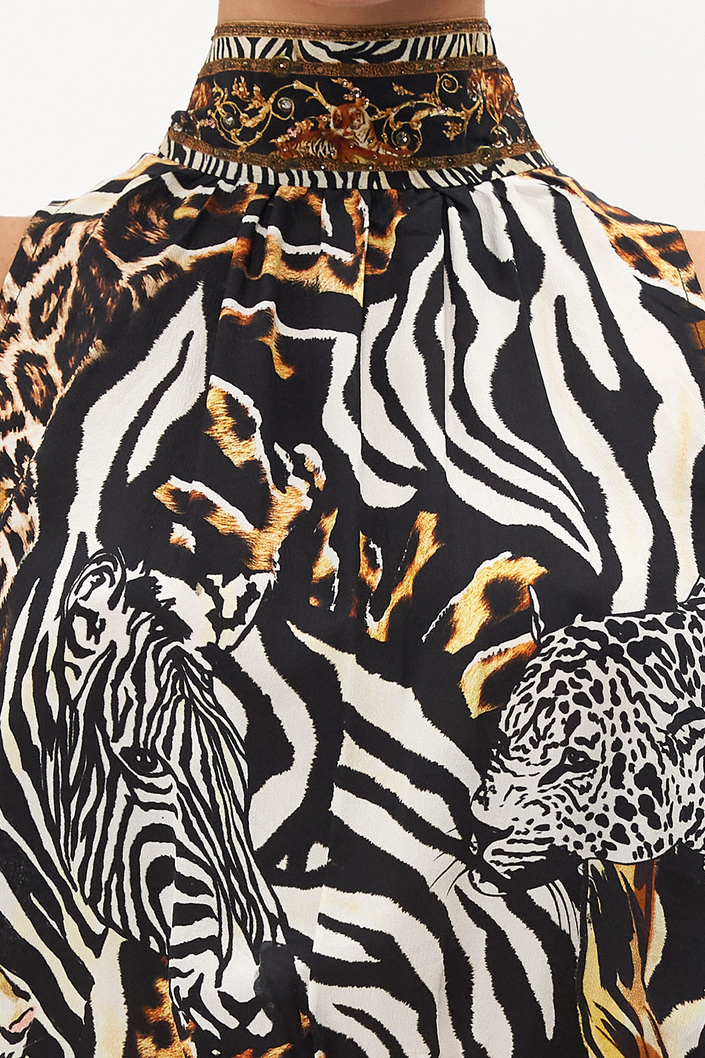 NECK TIE PLAYSUIT WITH ELASTIC WAIST WHATS NEW PUSSYCAT