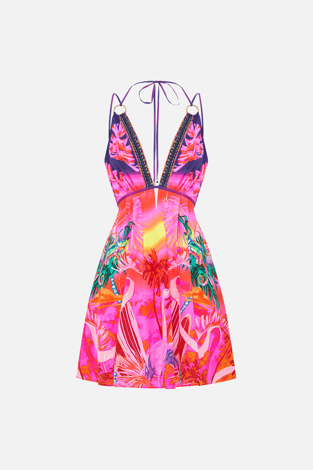SHORT FLARED DRESS WITH HARDWARE FLIGHT OF THE FLAMINGO