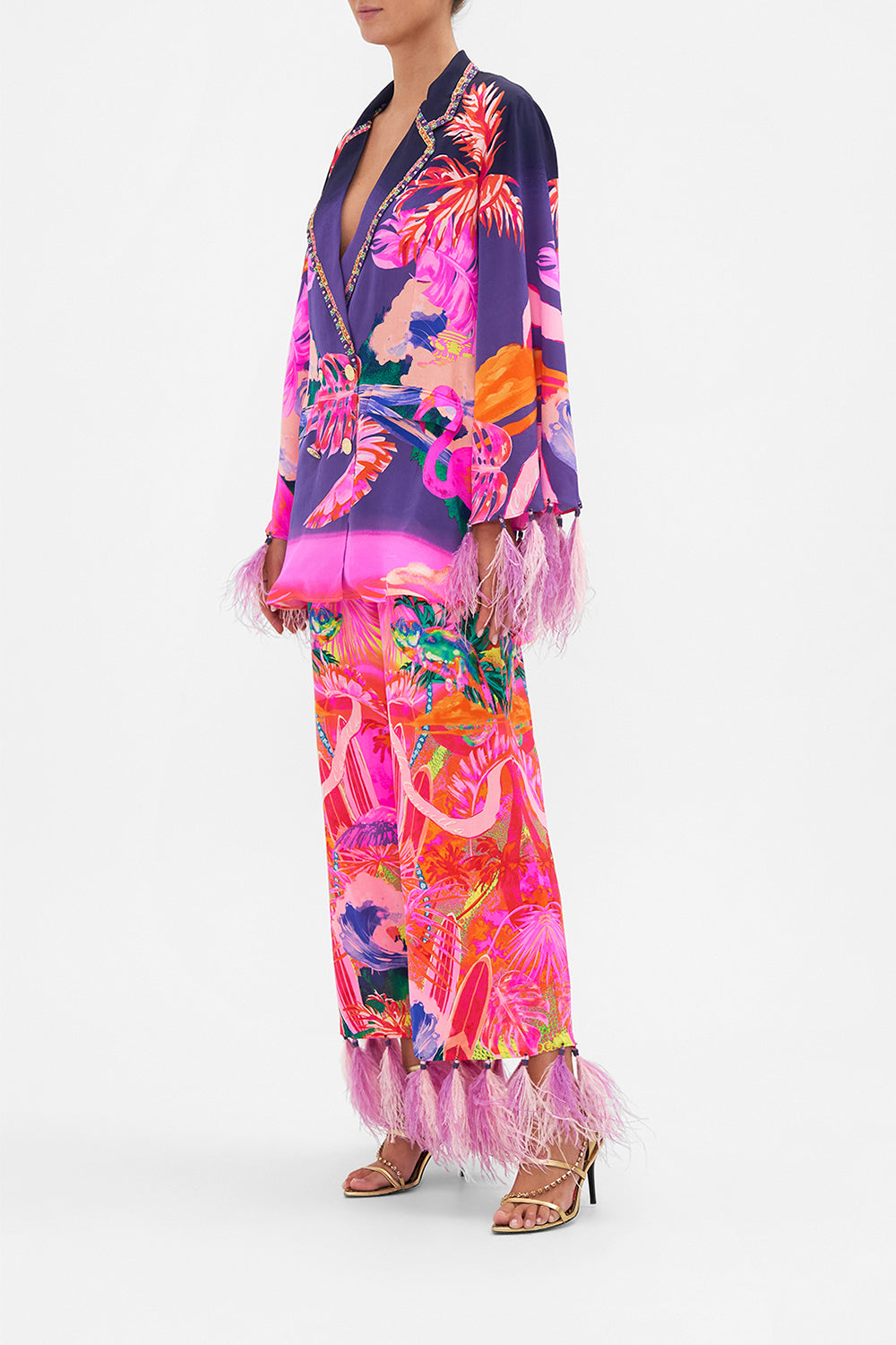 FLARED SLEEVE DOUBLE BREASTED JACKET FLIGHT OF THE FLAMINGO