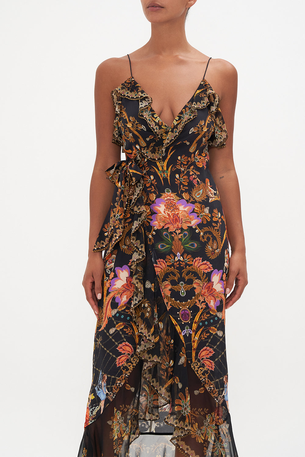 LONG WRAP DRESS WITH FRILL TO CATCH A SPIDER