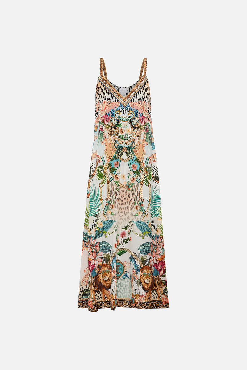 V NECK MIDI SLIP DRESS JUNGLE FLIGHT
