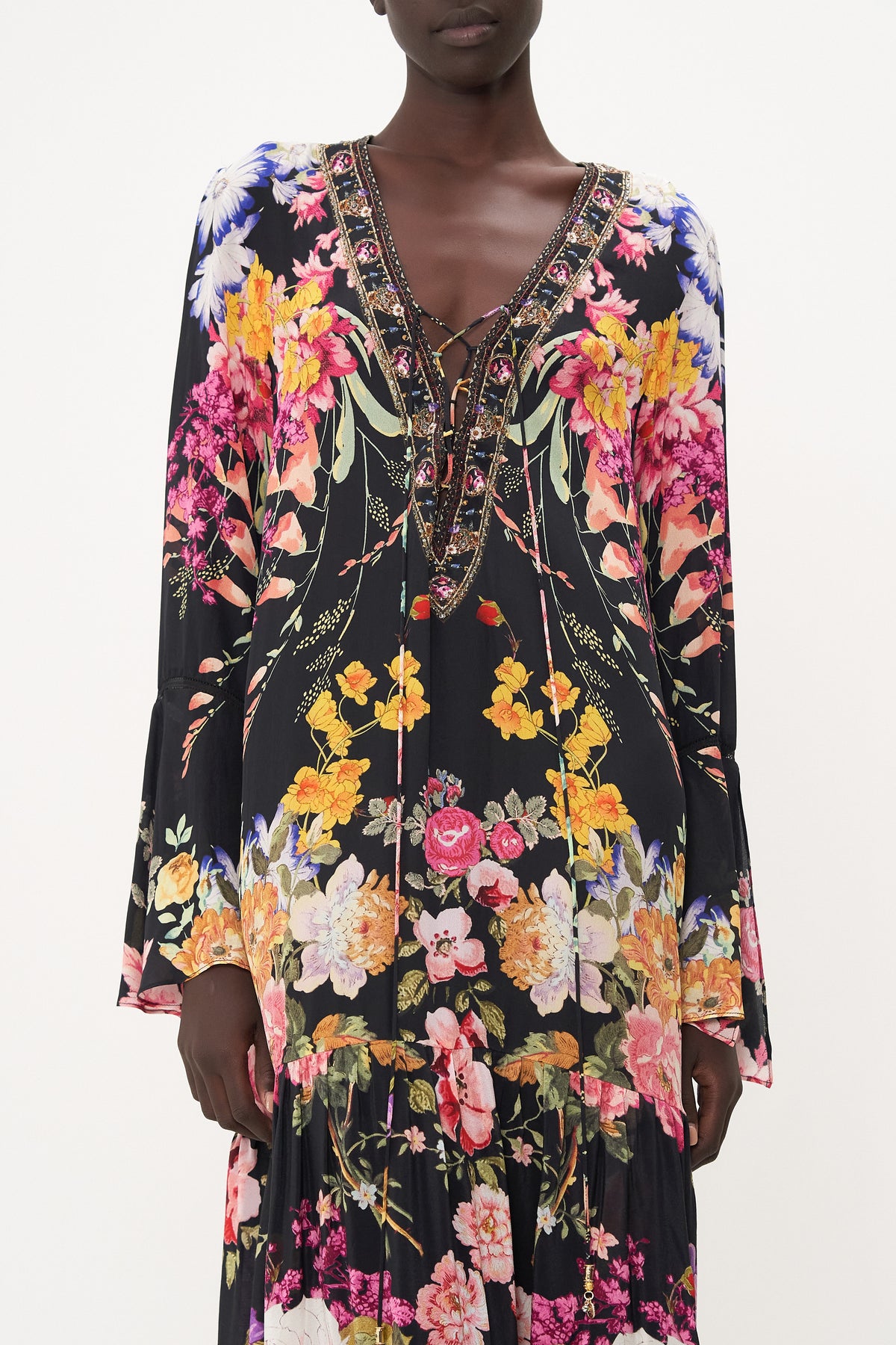 LACE UP DRESS WITH TIERED HEM LIBERTINE LADY