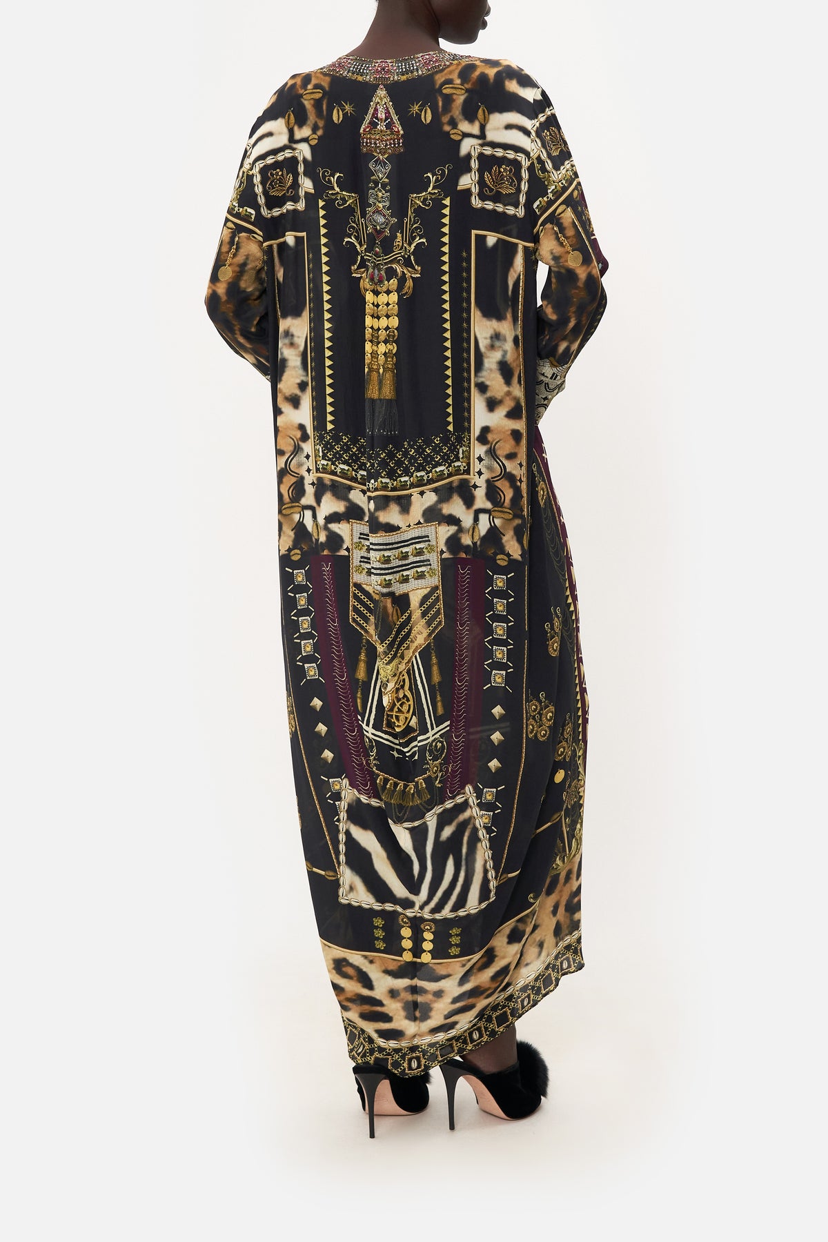 DRAPED BACK LONG SLEEVE DRESS DESERT DREAMS