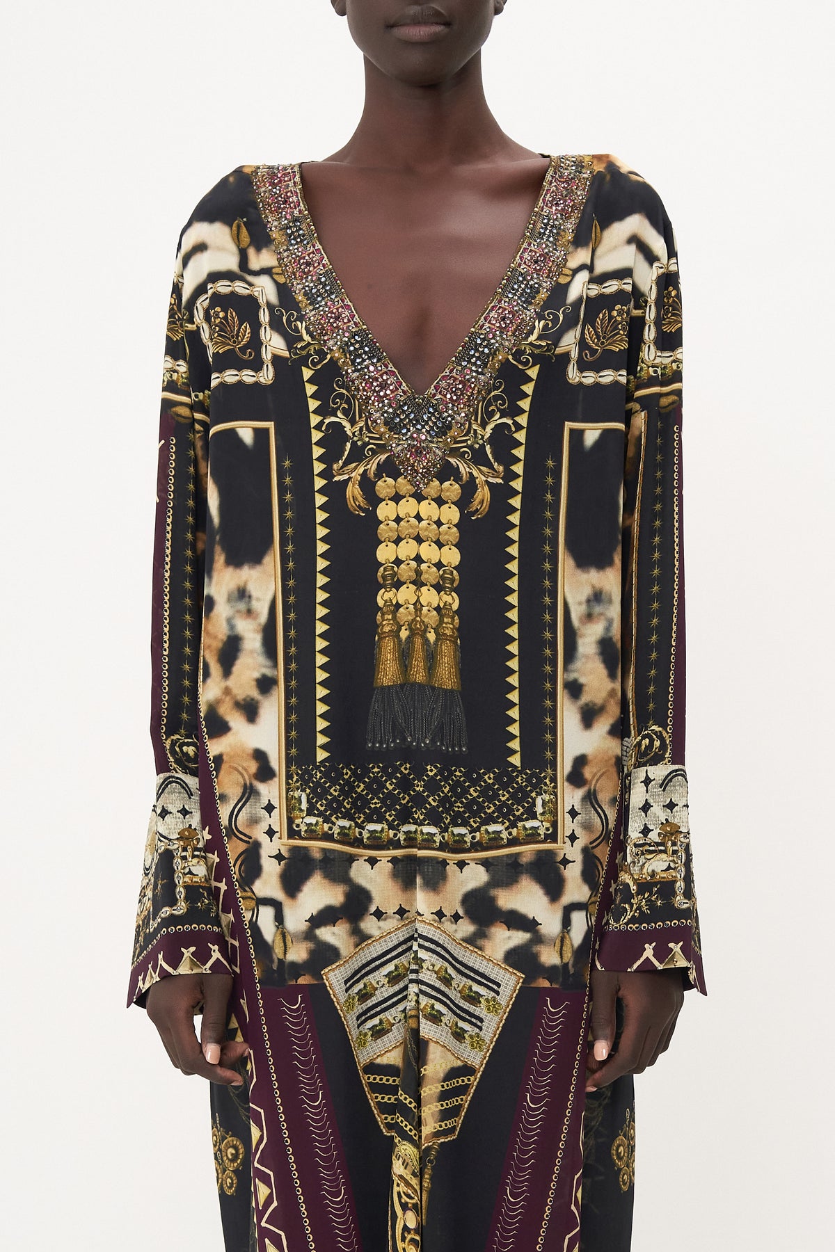 DRAPED BACK LONG SLEEVE DRESS DESERT DREAMS