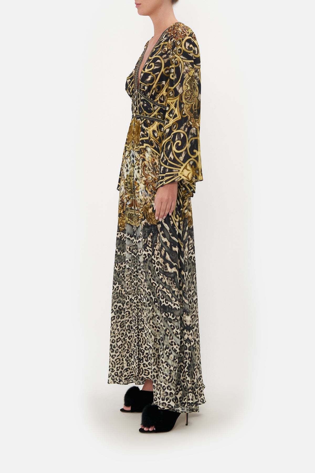 KIMONO SLEEVE DRESS WITH SHIRRING DETAIL ARMADA