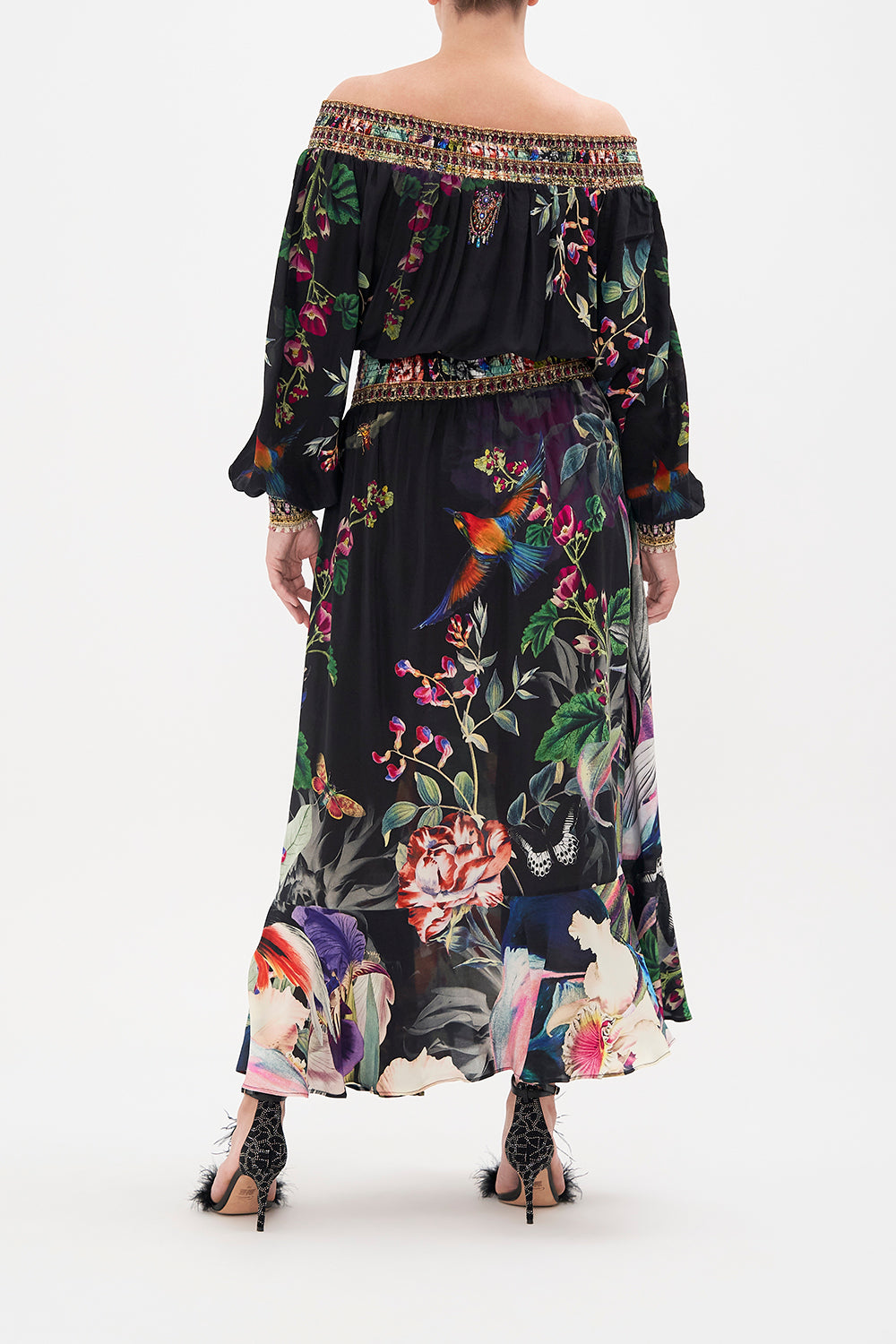 OFF SHOULDER SHIRRED DRESS PARADISO PLACE