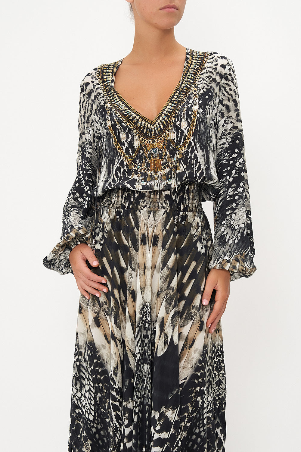 SHIRRED RELAXED FIT DRESS NIGHT OWL