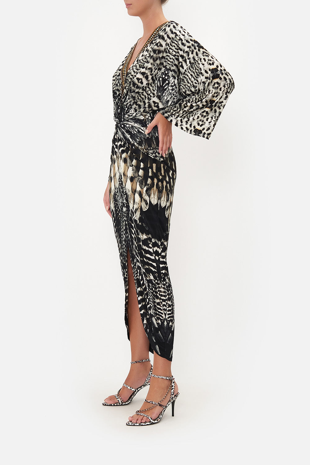 LONG SPLIT FRONT TWIST DRESS NIGHT OWL