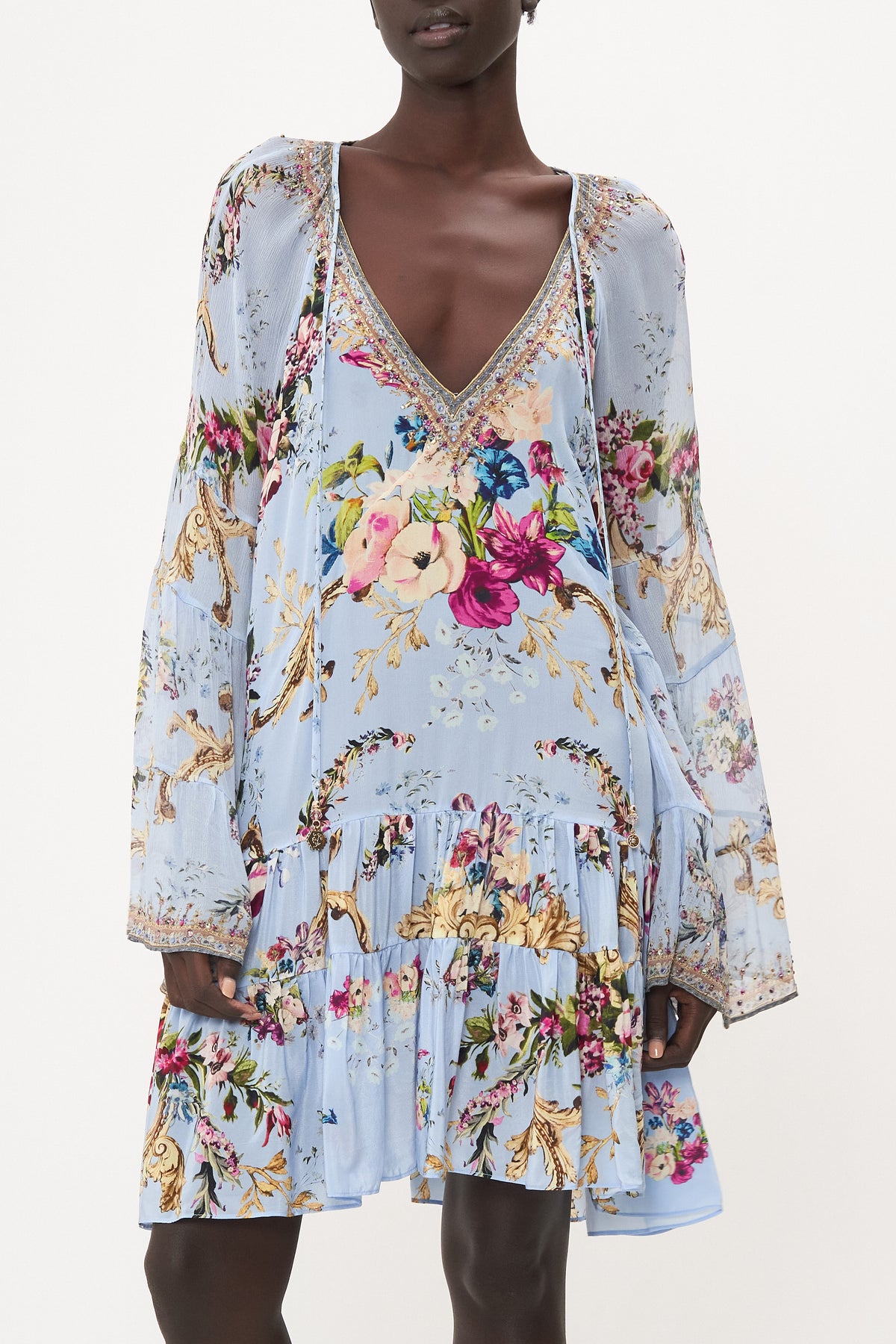 A-LINE GATHERED PANEL DRESS FLORAFUL