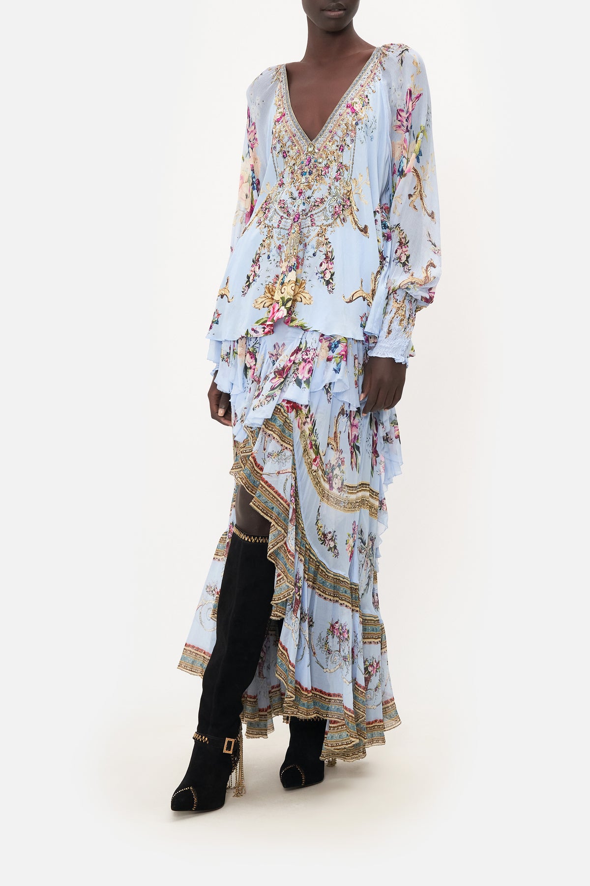 SHIRRED CUFF BLOUSE FLORAFUL