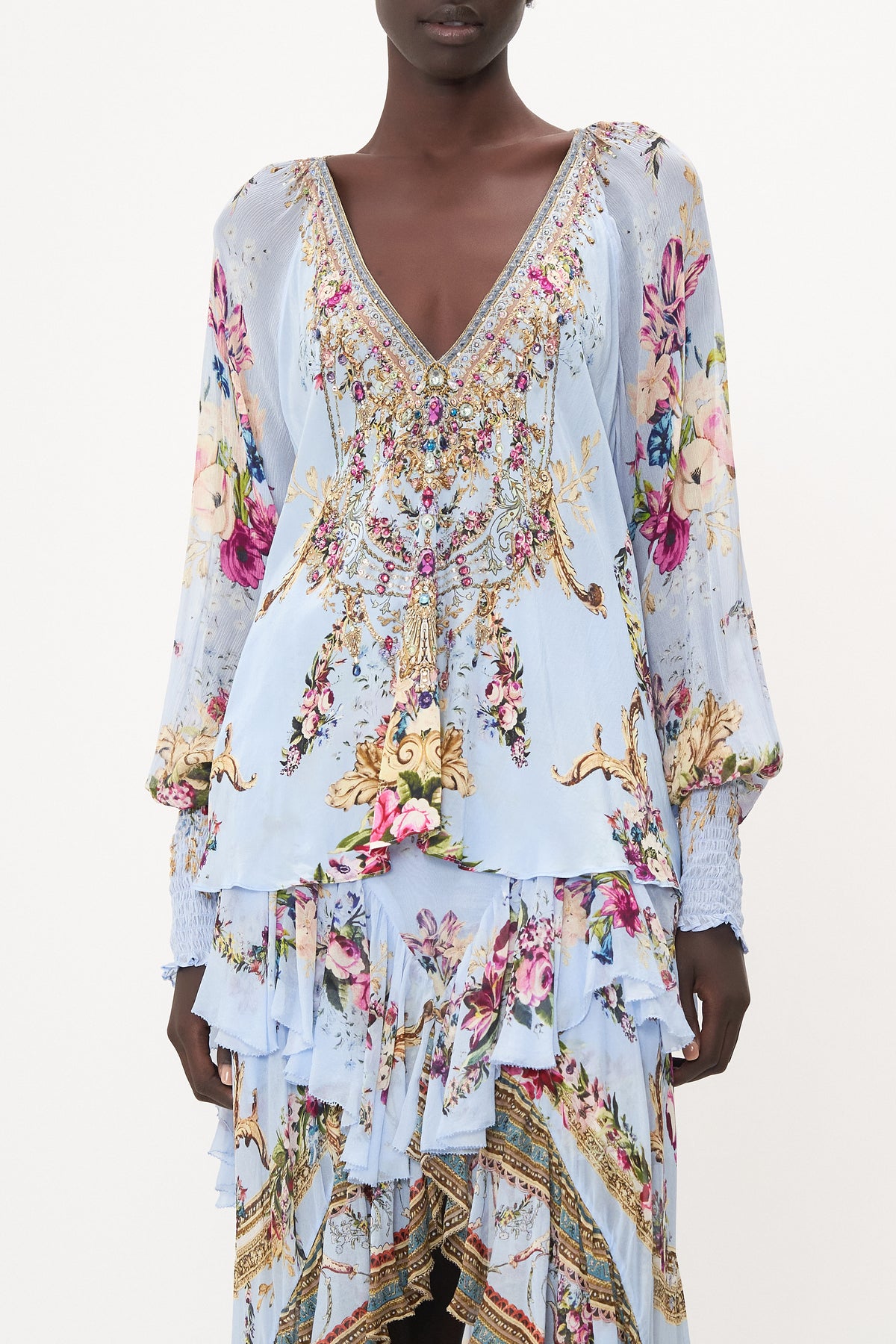 SHIRRED CUFF BLOUSE FLORAFUL