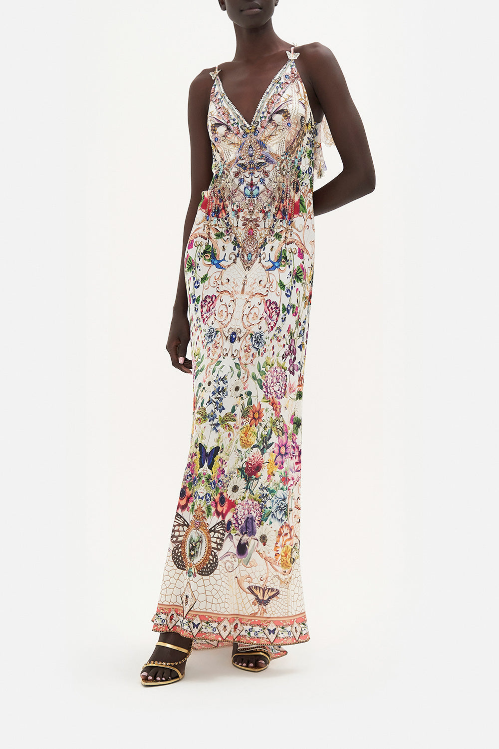 V NECK FULL LENGTH BIAS SLIP DRESS QUEENS BEE HIVE