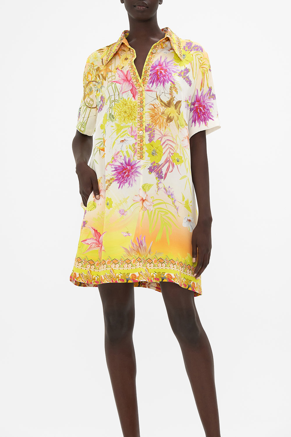 SHORT SLEEVE MINI SHIRT DRESS HOW DOES YOUR GARDEN GROW