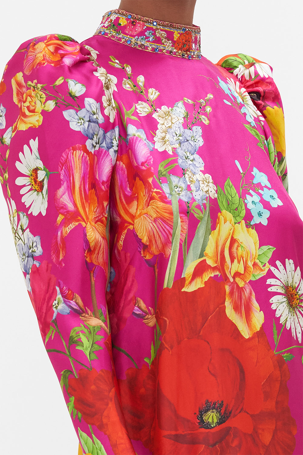 PUFF SLEEVE HIGH NECK MINI DRESS RAINBOW BODY