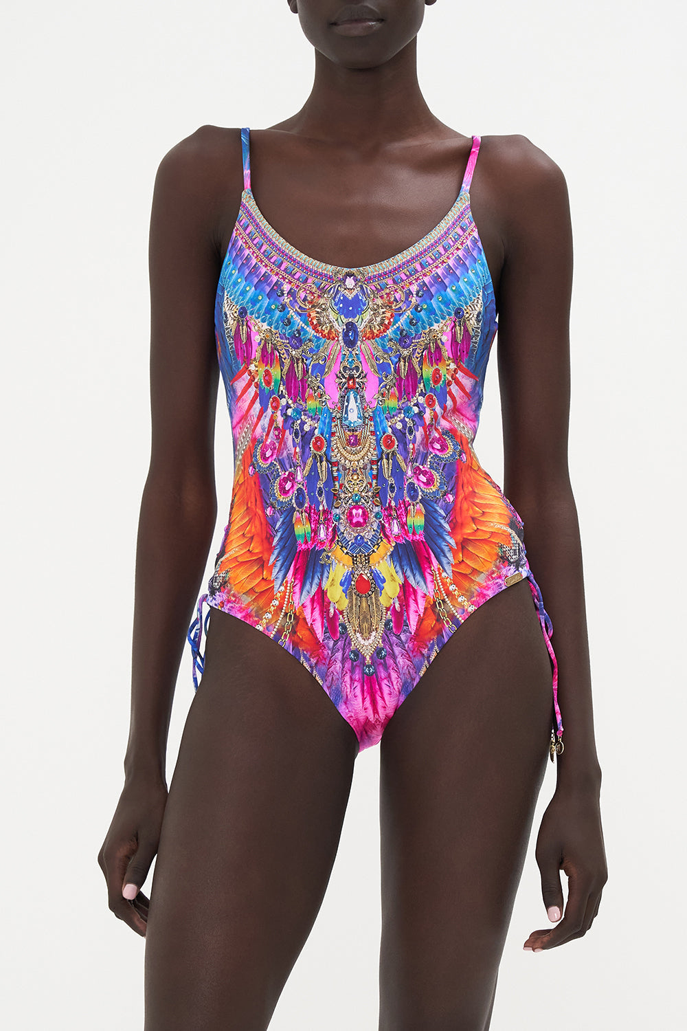 SCOOP NECK LACE UP SIDE ONE PIECE DANCING WITH DESTINY