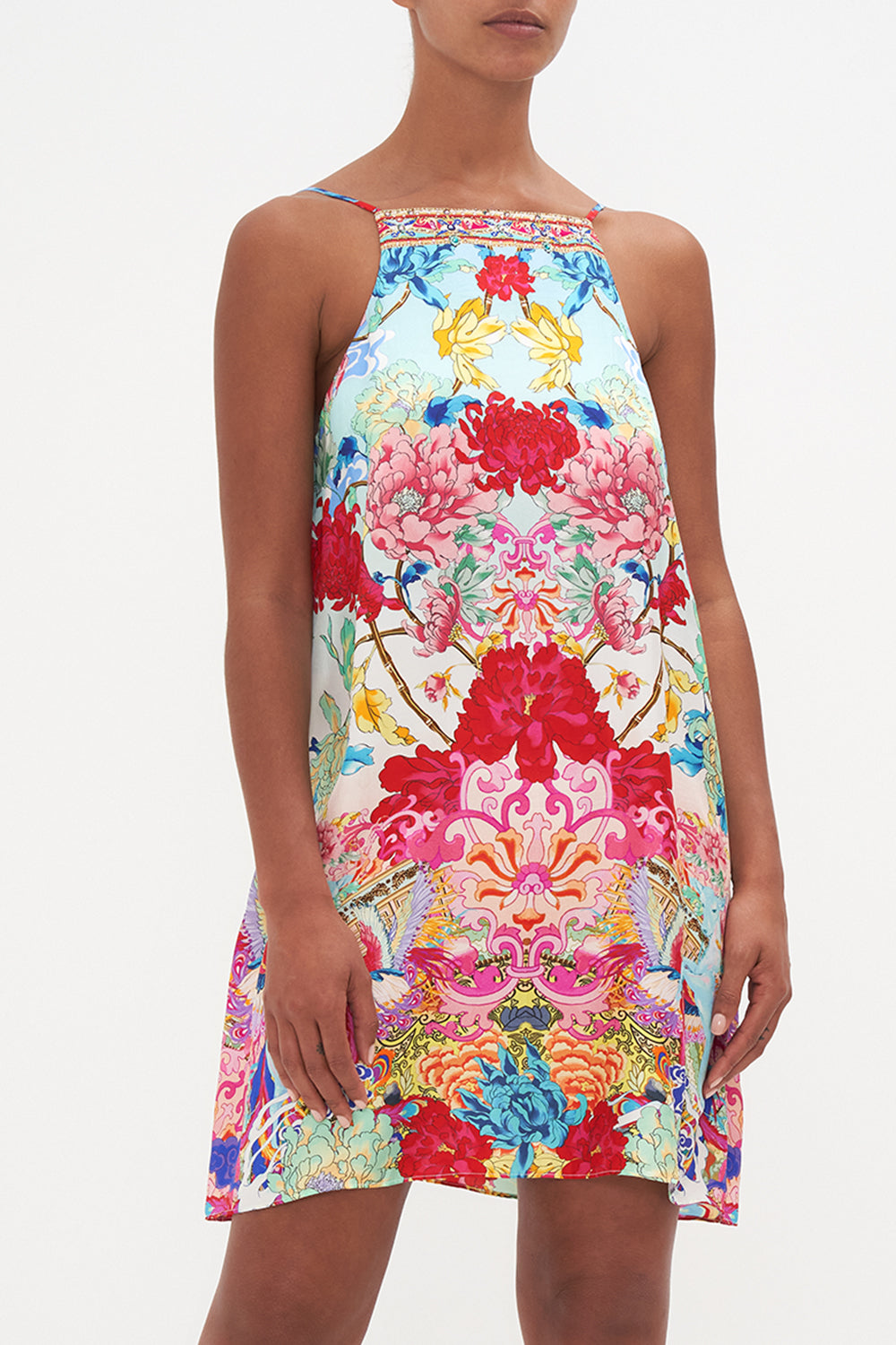 HIGH NECK LOW BACK SHIFT DRESS GO STAG