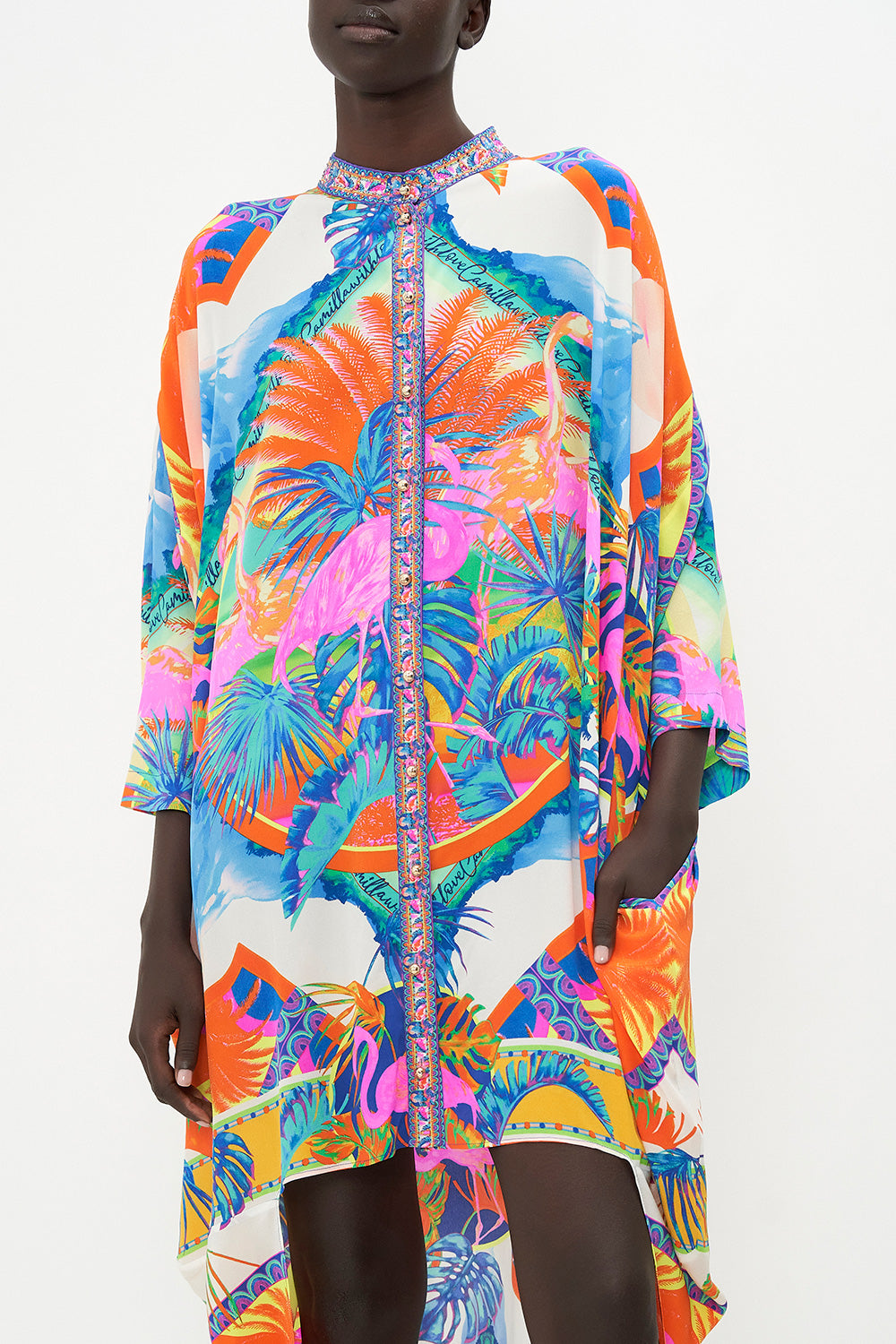 SCOOP BACK SHIRT DRESS FLAMENCO FLAMINGO