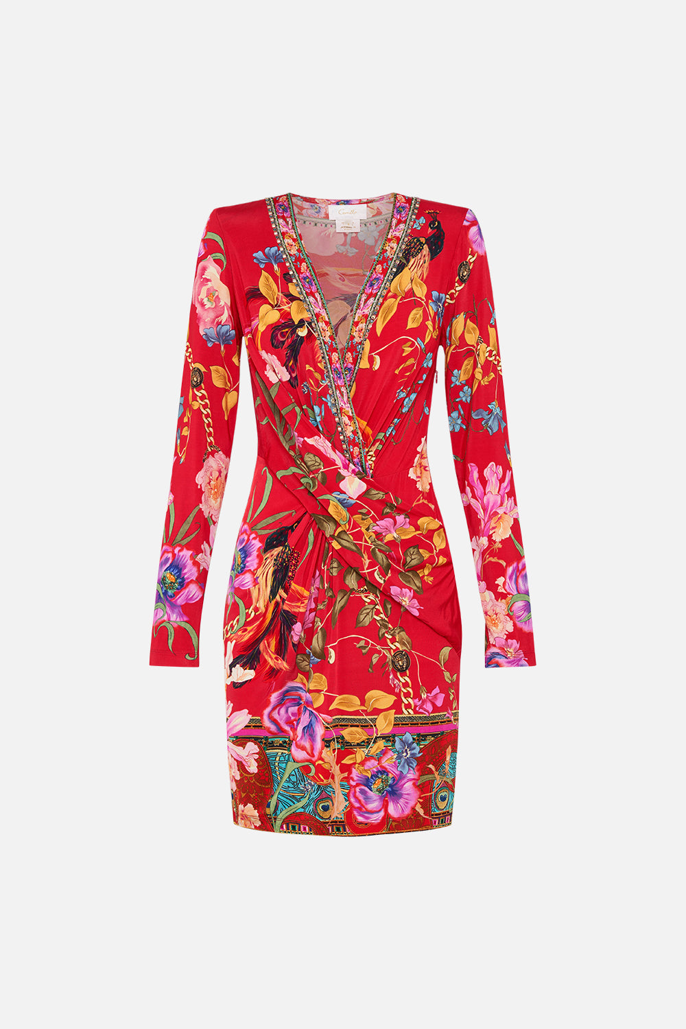 V-NECK CROSS FRONT DRESS RUFFLE SOME FEATHERS