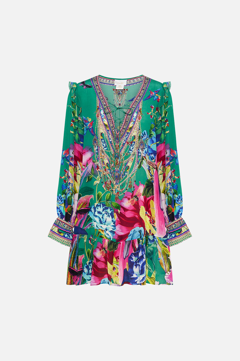 RUFFLE LACE UP DRESS RUN FROM PARADISE