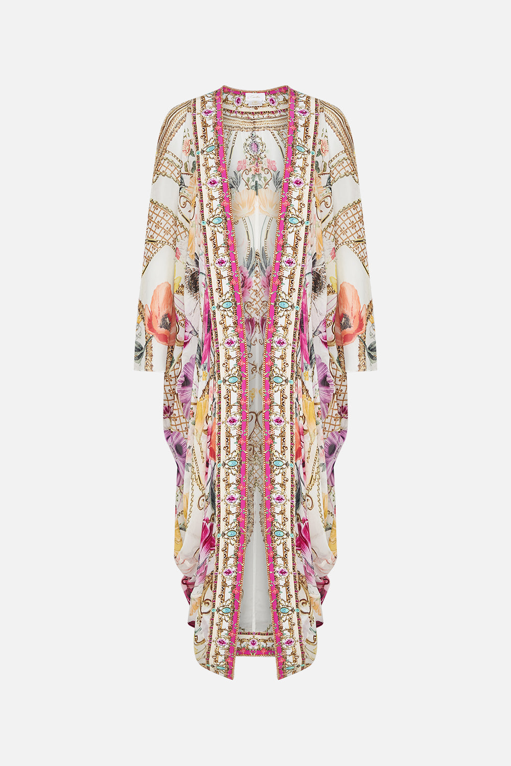 Product view of CAMILLA silk floral kimono in Destiny Calling print