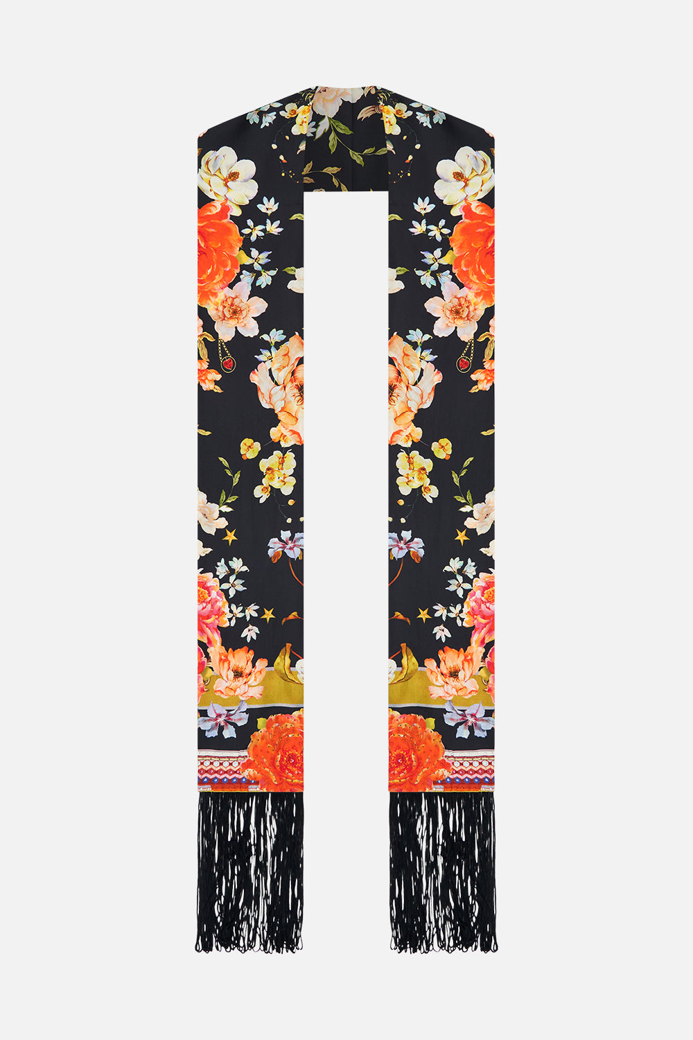 Product view of CAMILLA long silk scarf in Secret History print