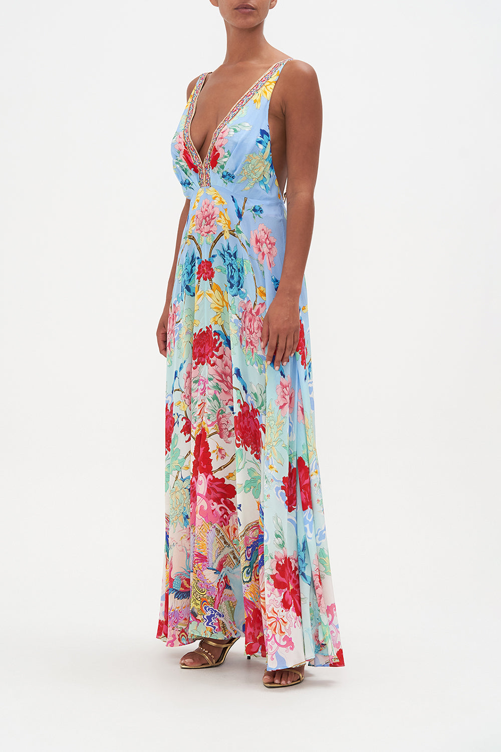 PLUNGE NECK MAXI DRESS GO STAG