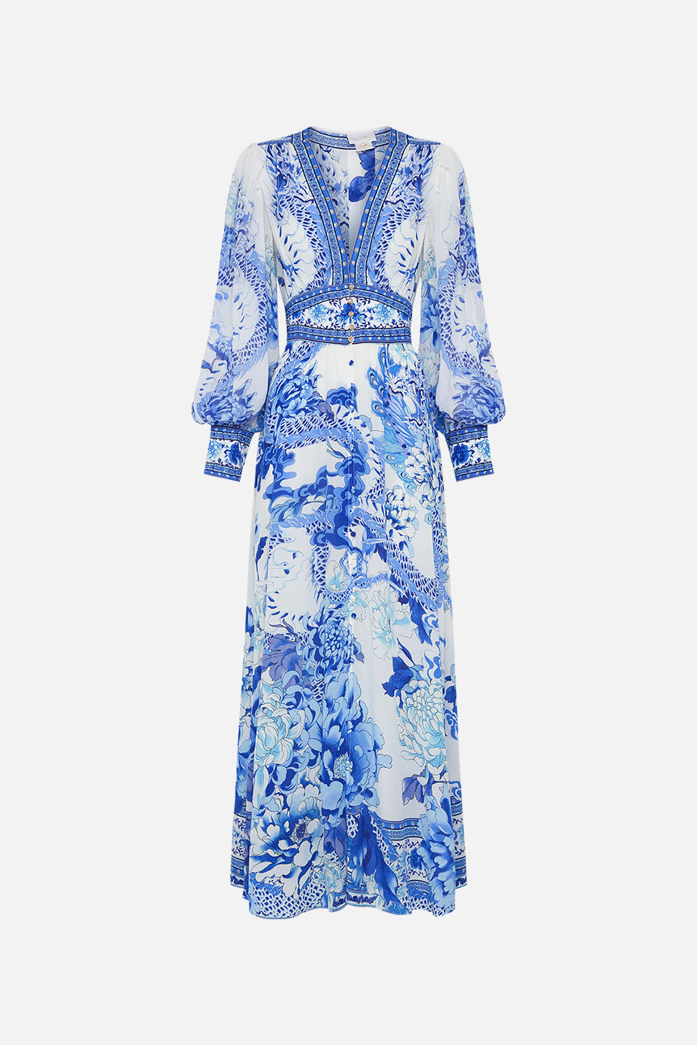 BUTTON DRESS WITH SHAPED WAISTBAND AND GATHERED SLEEVES HEART OF A DRAGON