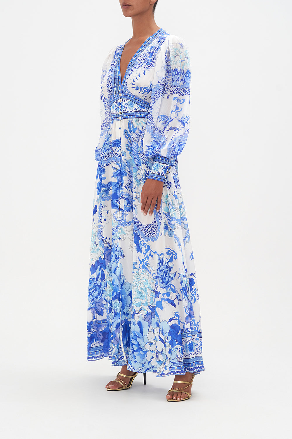 BUTTON DRESS WITH SHAPED WAISTBAND AND GATHERED SLEEVES HEART OF A DRAGON