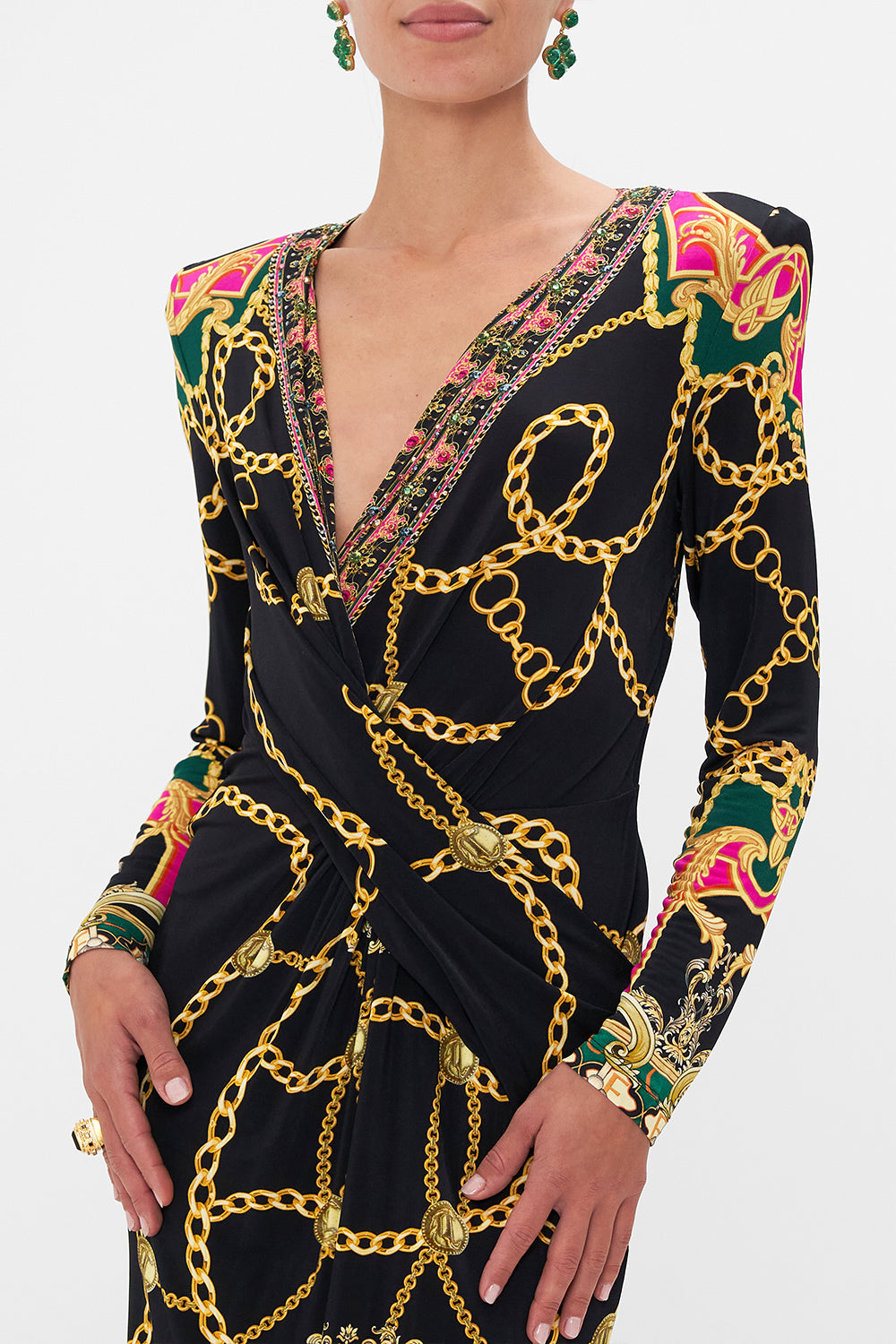 V-NECK MIDI CROSS FRONT DRESS JEALOUSY AND JEWELS