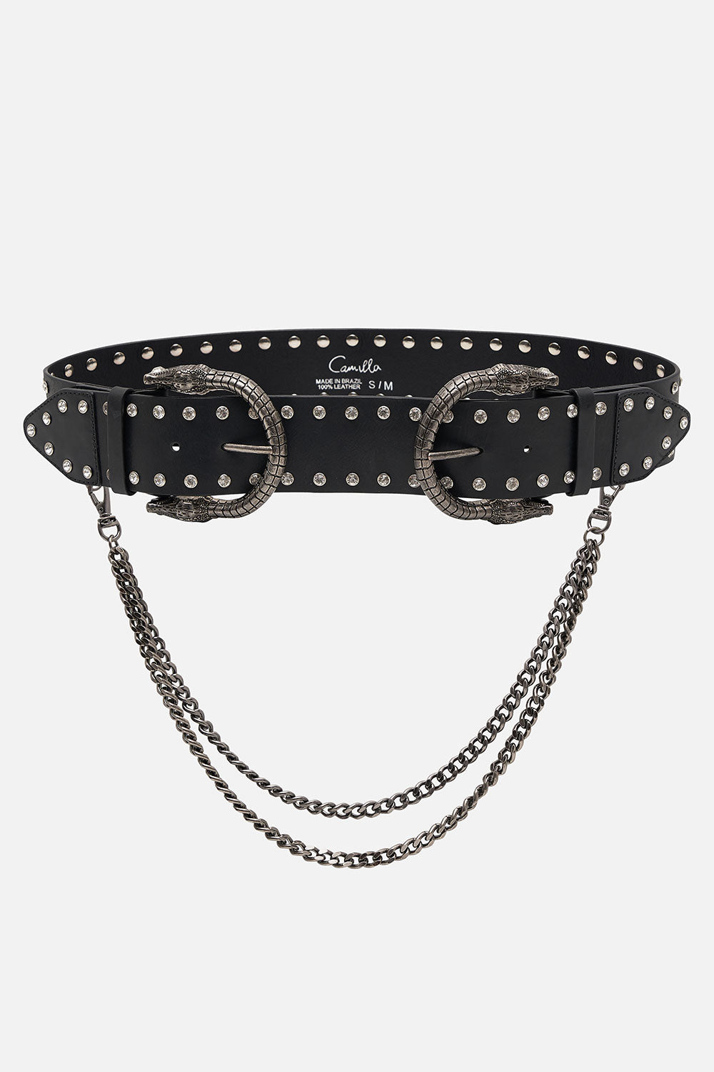 DOUBLE CROC LEATHER BELT SOLID BLACK