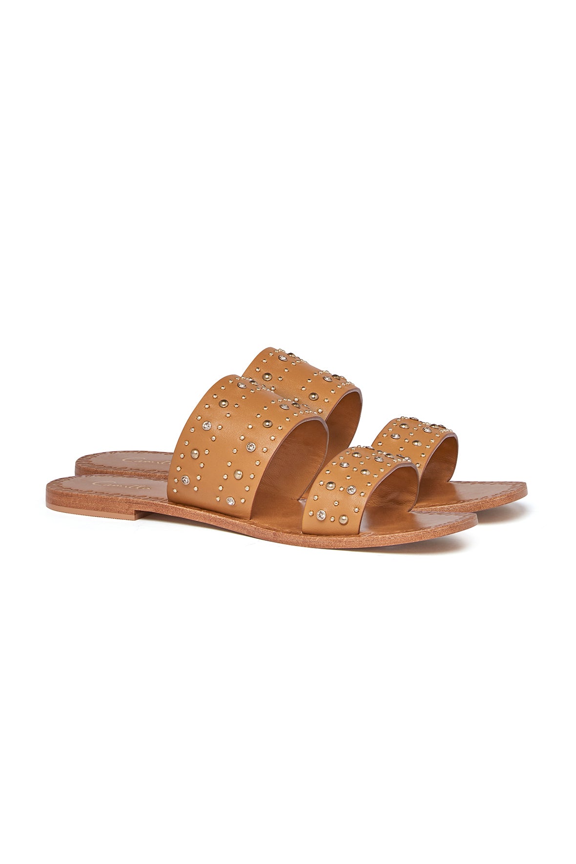 DOUBLE STRAP STUDDED SANDAL TAN