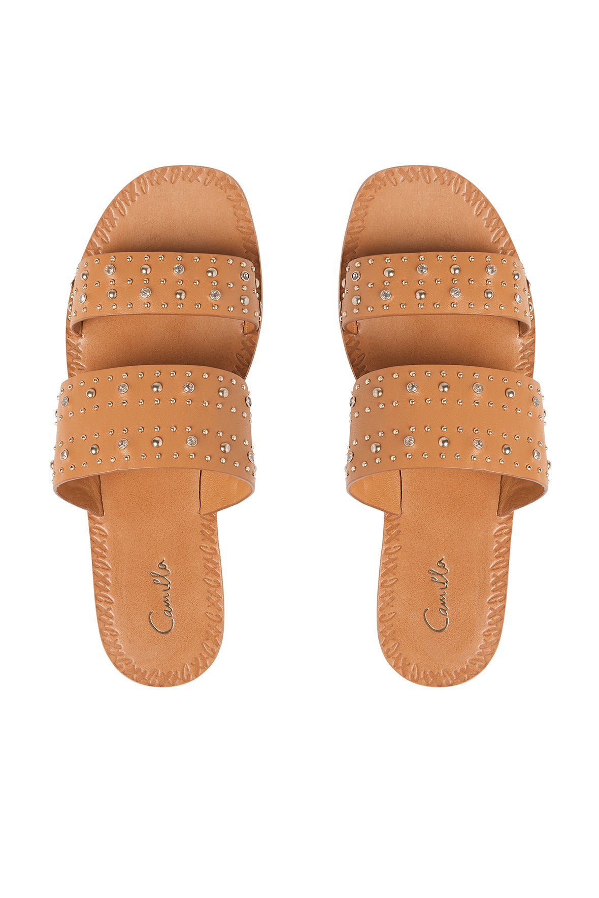 DOUBLE STRAP STUDDED SANDAL TAN