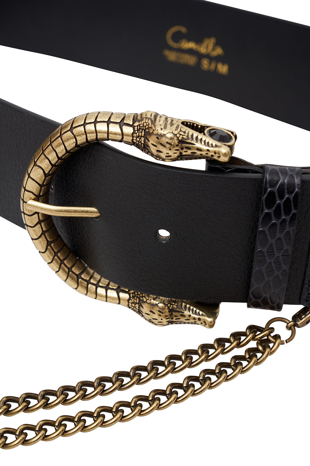 DOUBLE CROC LEATHER BELT SOLID BLACK