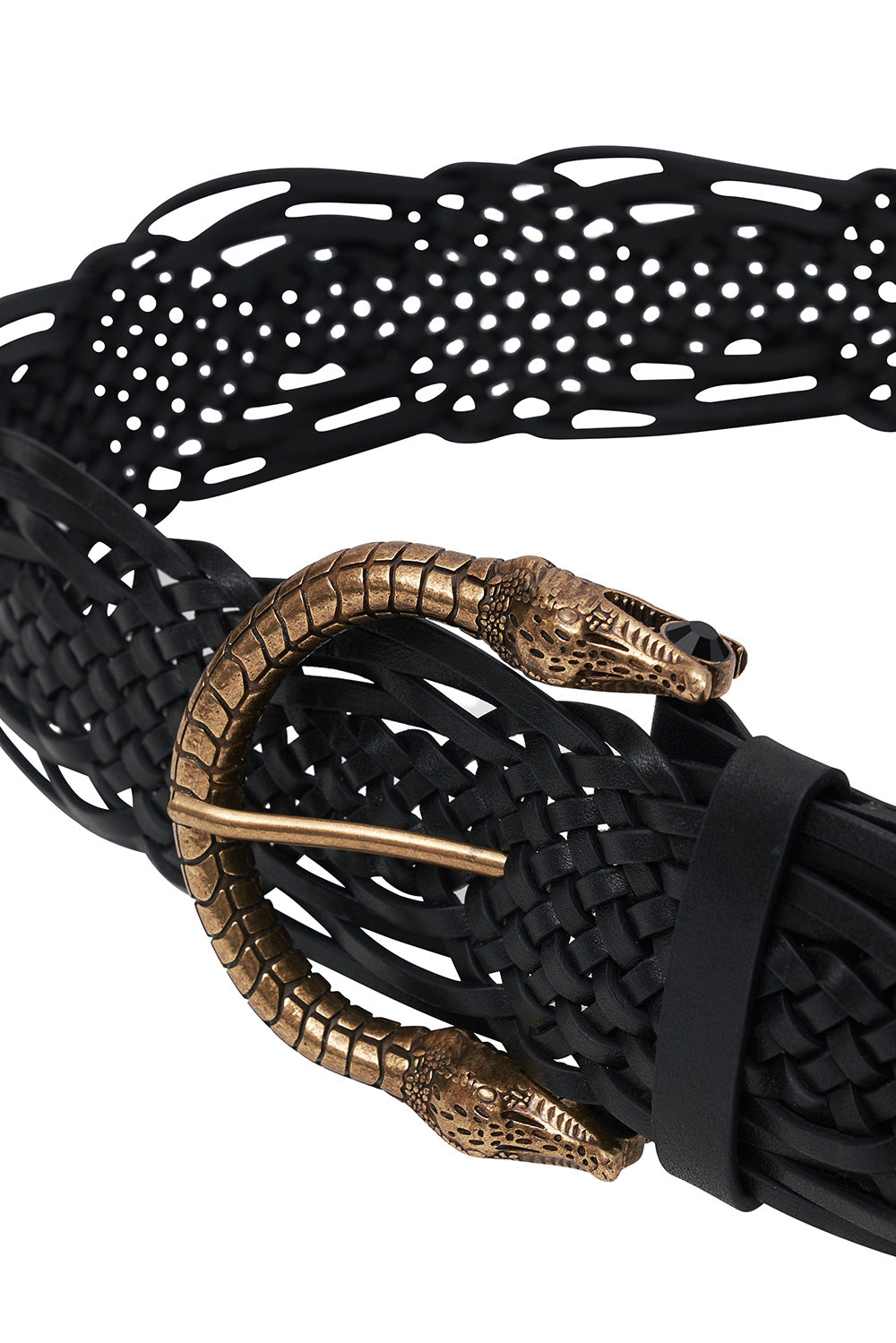 WOVEN LEATHER BELT SOLID BLACK