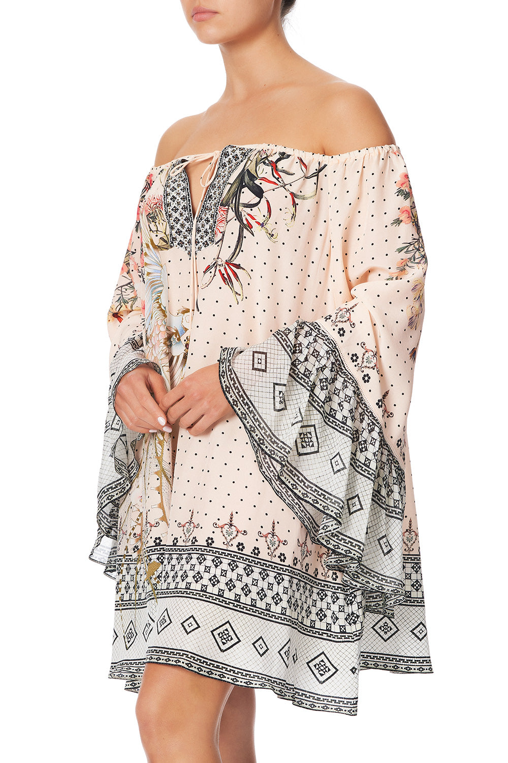 A-LINE DRESS WITH RUFFLE SLEEVE KINDRED SKIES