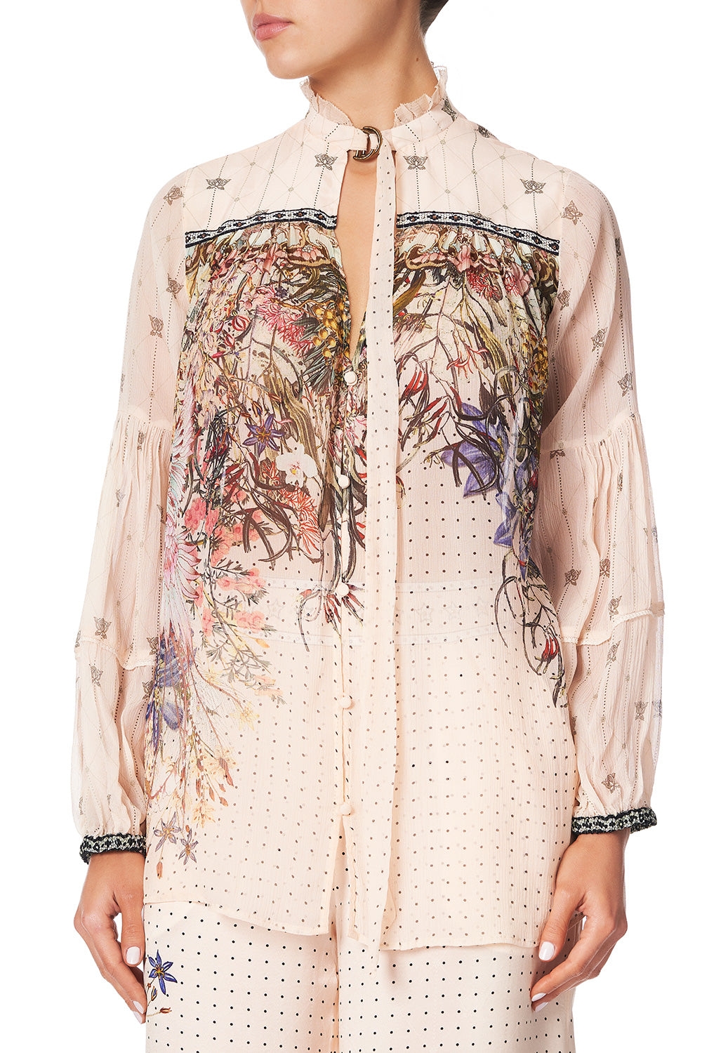 BLOUSE WITH YOKE AND NECK TIE KINDRED SKIES