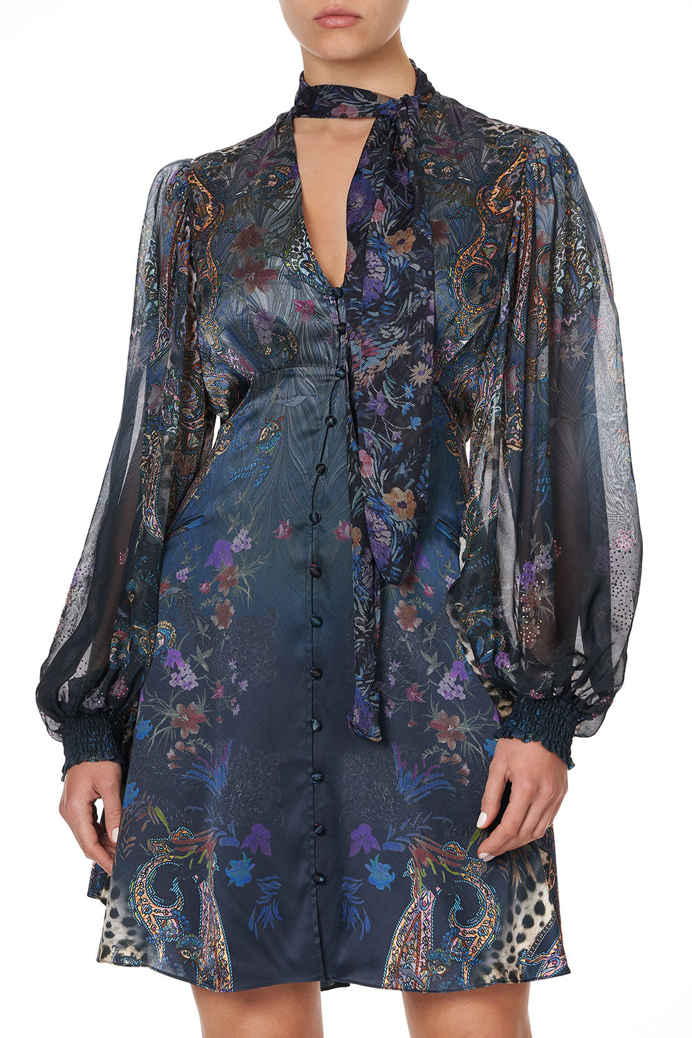 BLOUSON DRESS WITH NECK TIE FESTIVAL EXPRESS