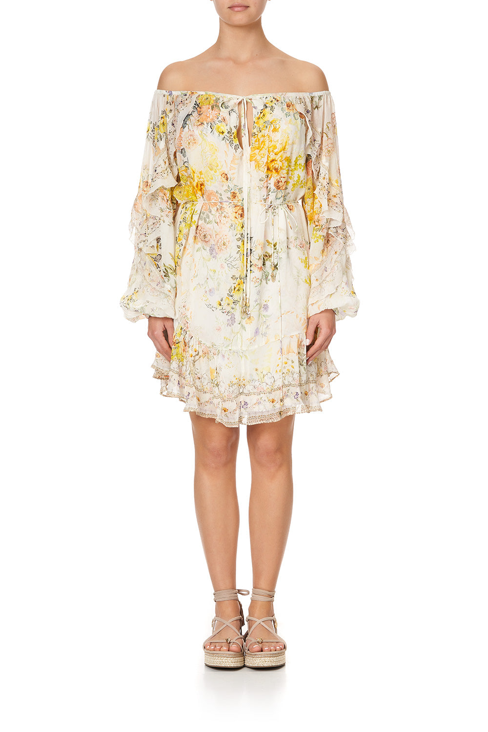 BLOUSON FRILL SLEEVE DRESS IN THE HILLS OF TUSCANY