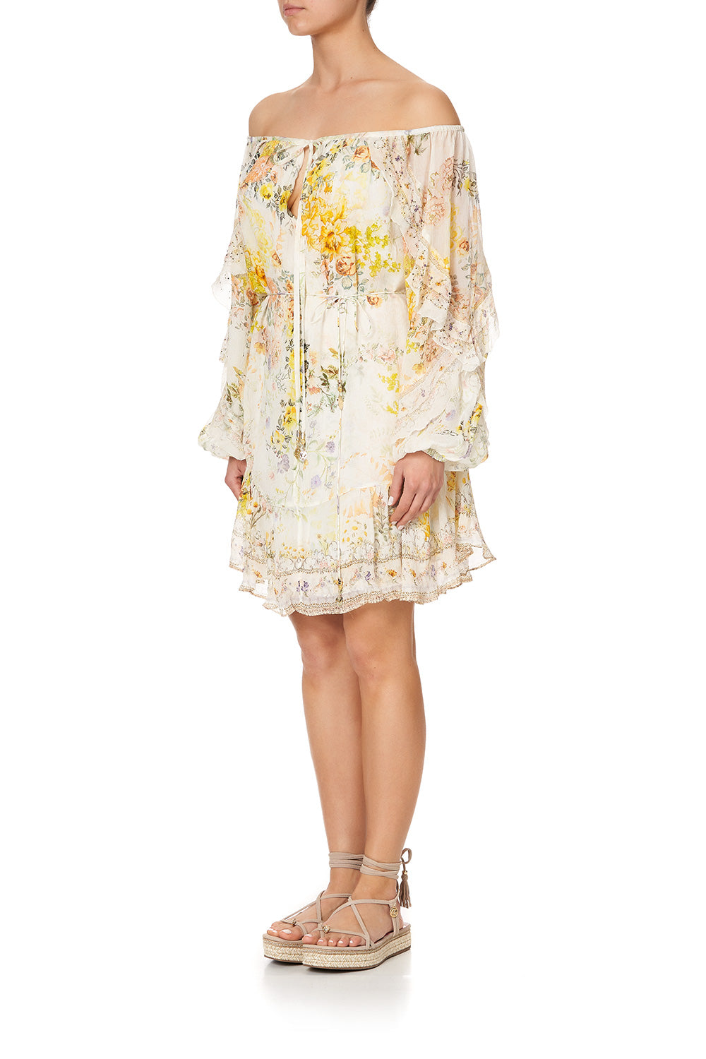 BLOUSON FRILL SLEEVE DRESS IN THE HILLS OF TUSCANY