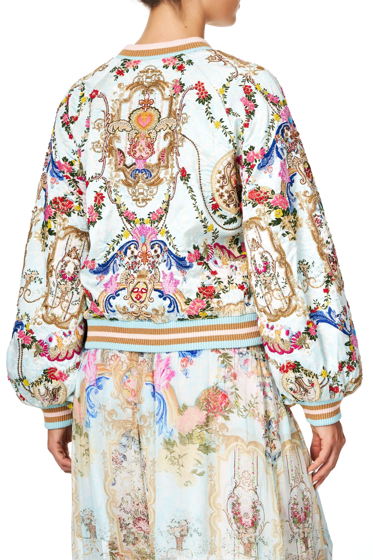 EMBELLISHED BLOUSON SLEEVE BOMBER VERSAILLES SKY