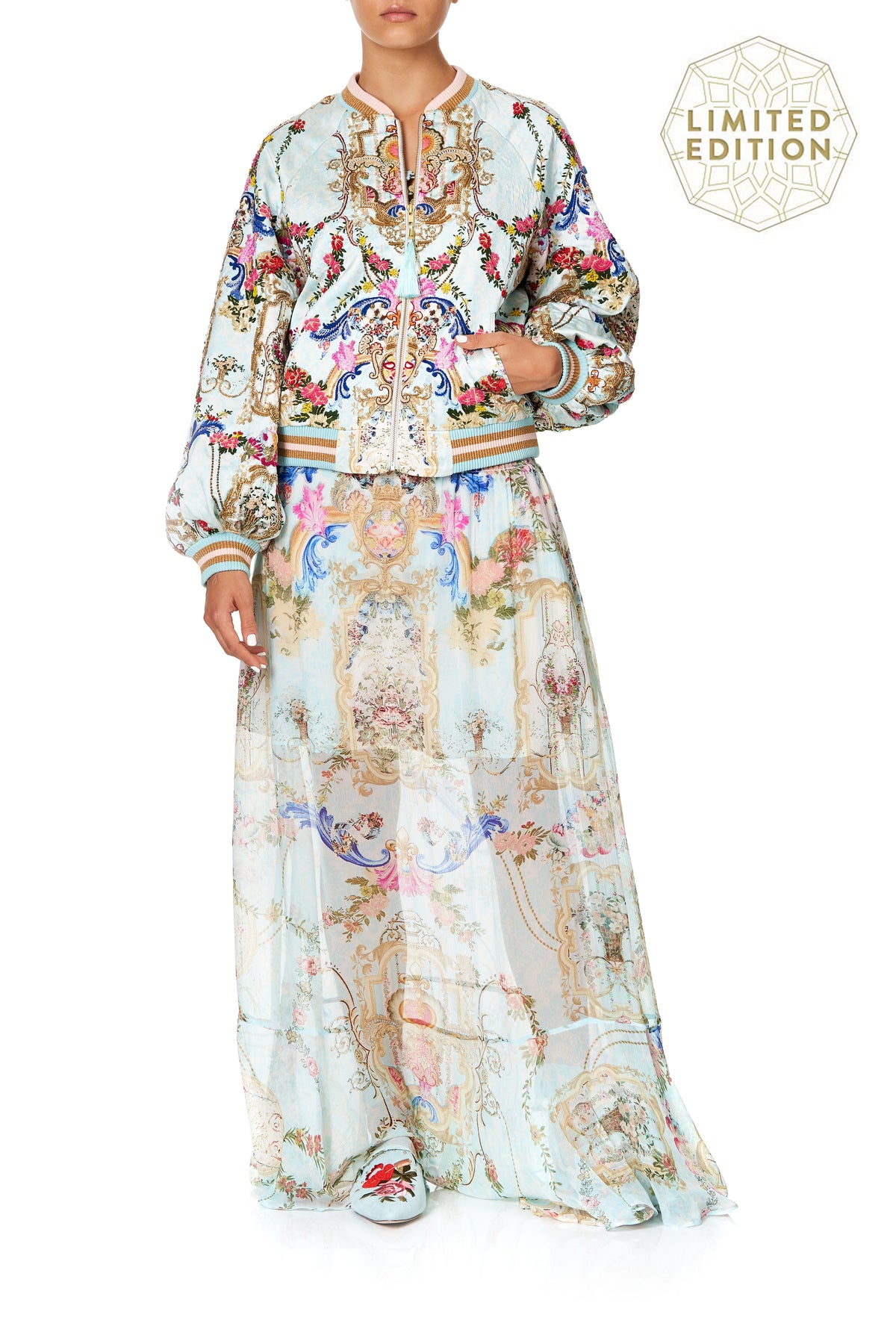 EMBELLISHED BLOUSON SLEEVE BOMBER VERSAILLES SKY