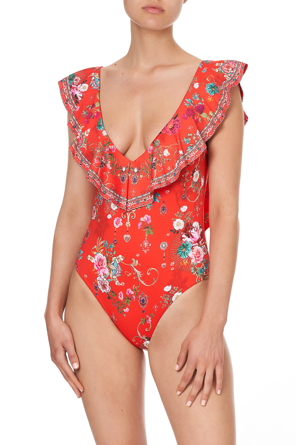 DEEP V FRILL ONE PIECE CAMEOS CAN CAN