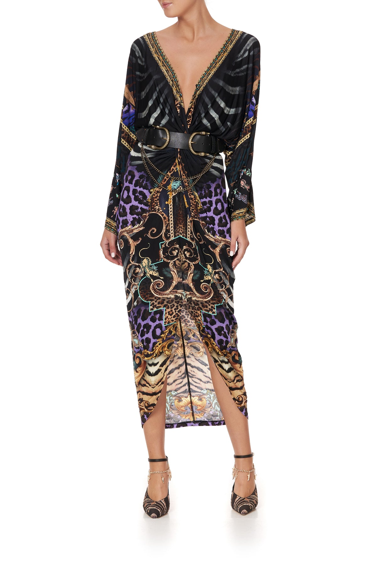 DOUBLE CROC LEATHER BELT SOLID BLACK