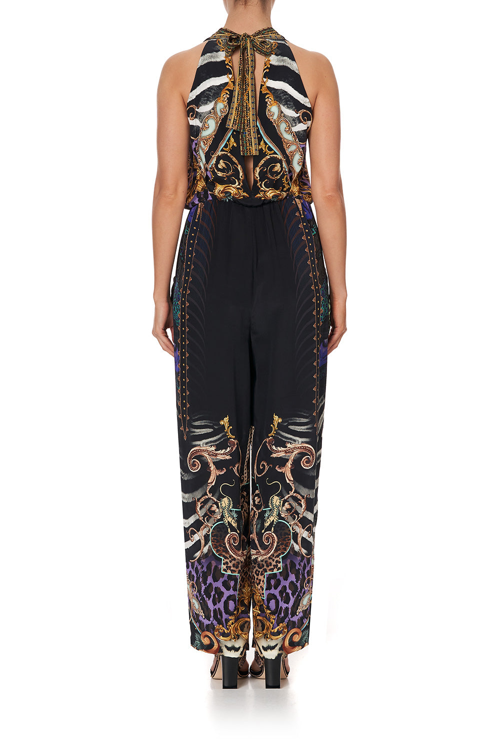 DRAPED FRONT BODICE JUMPSUIT WITH NECK TIE SHES GOT GRACE