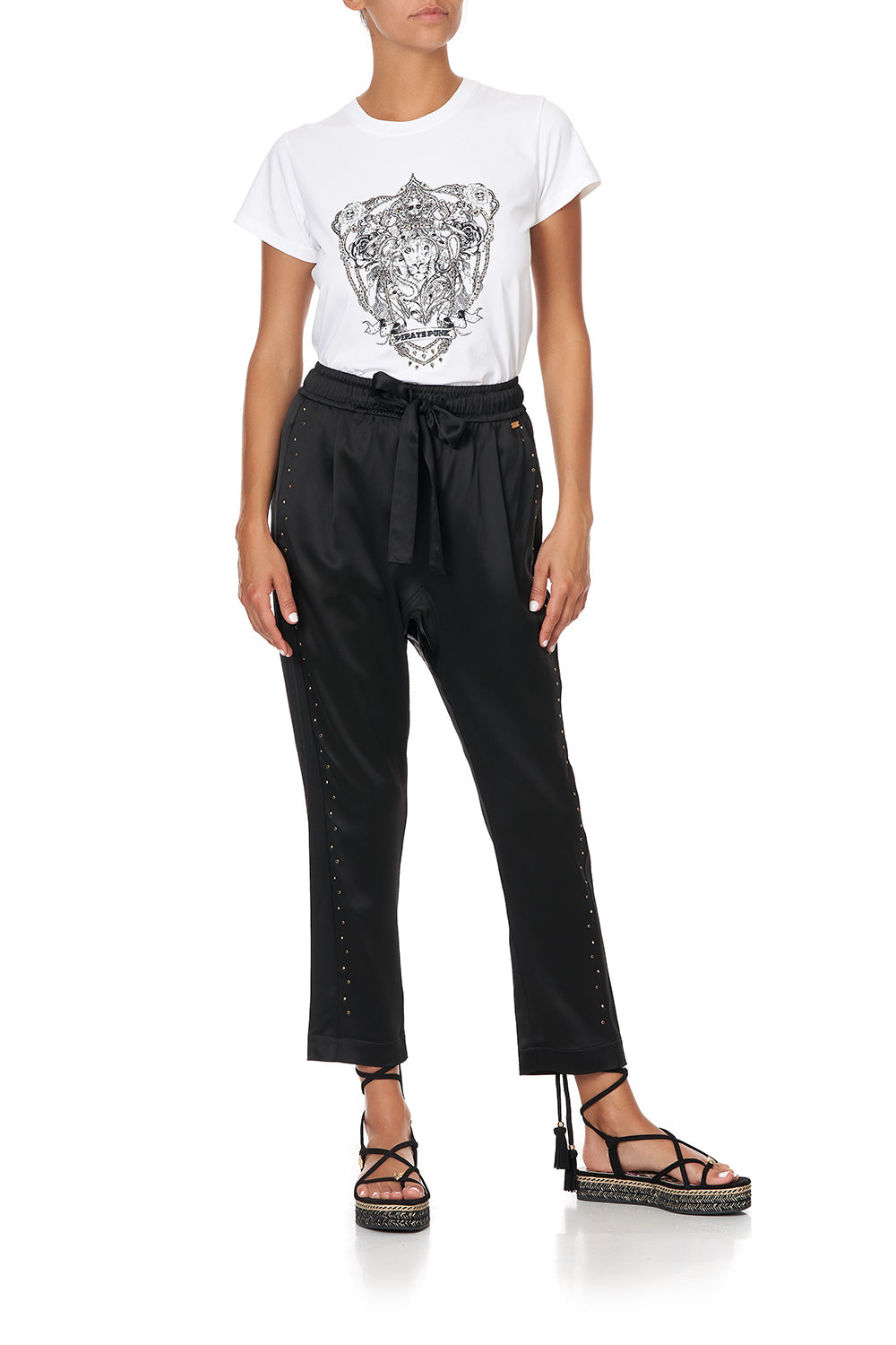 DROP CROTCH SLIM LEG PANT SOLID BLACK