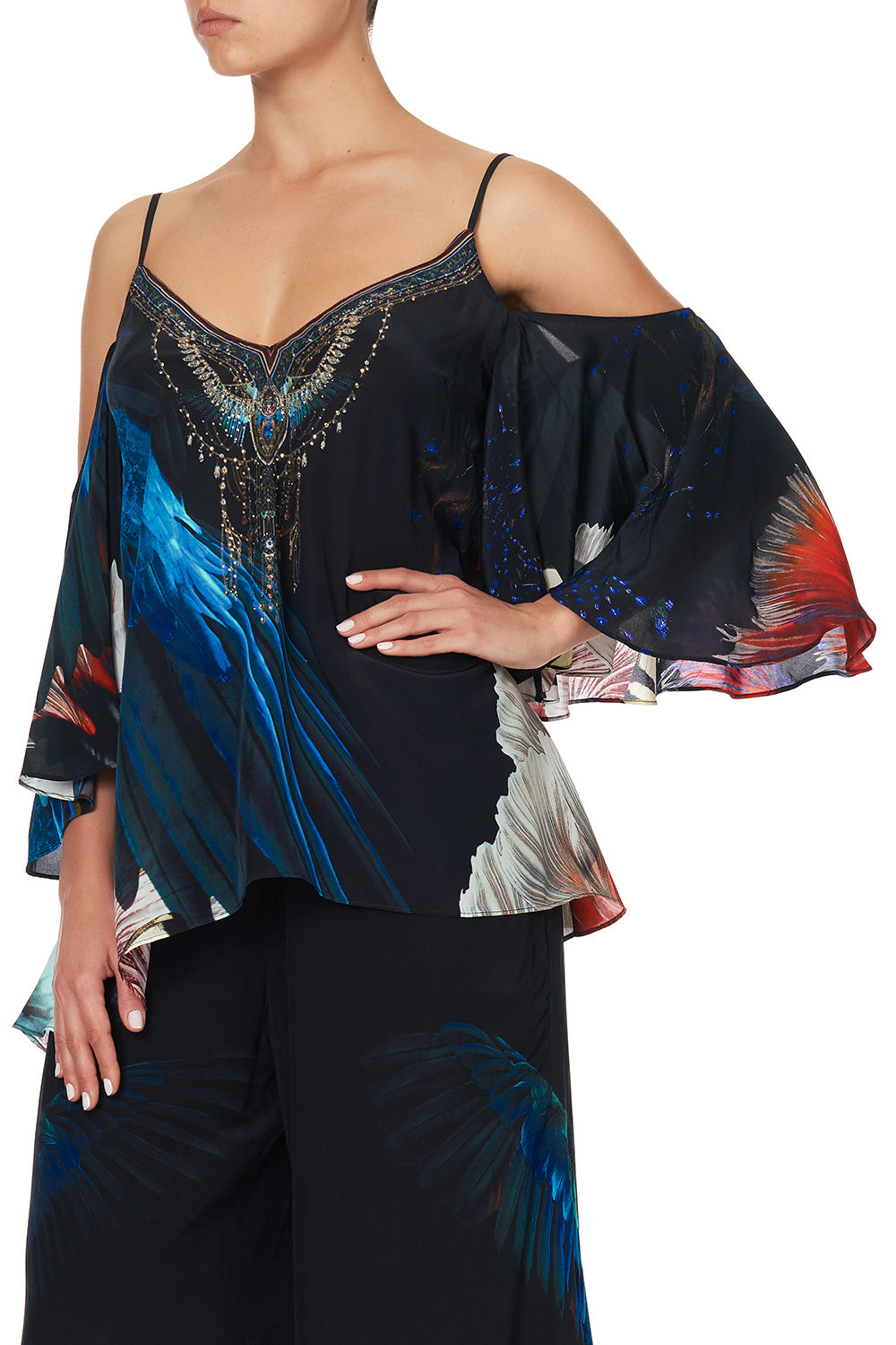 DROP SHOULDER STRAPPY BLOUSE NIGHT FLIGHT