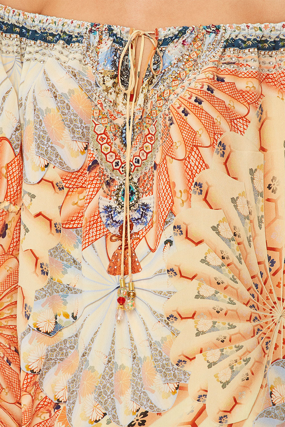 CAMILLA FOR THE FANS DROP SHOULDER TIE SLEEVE TOP