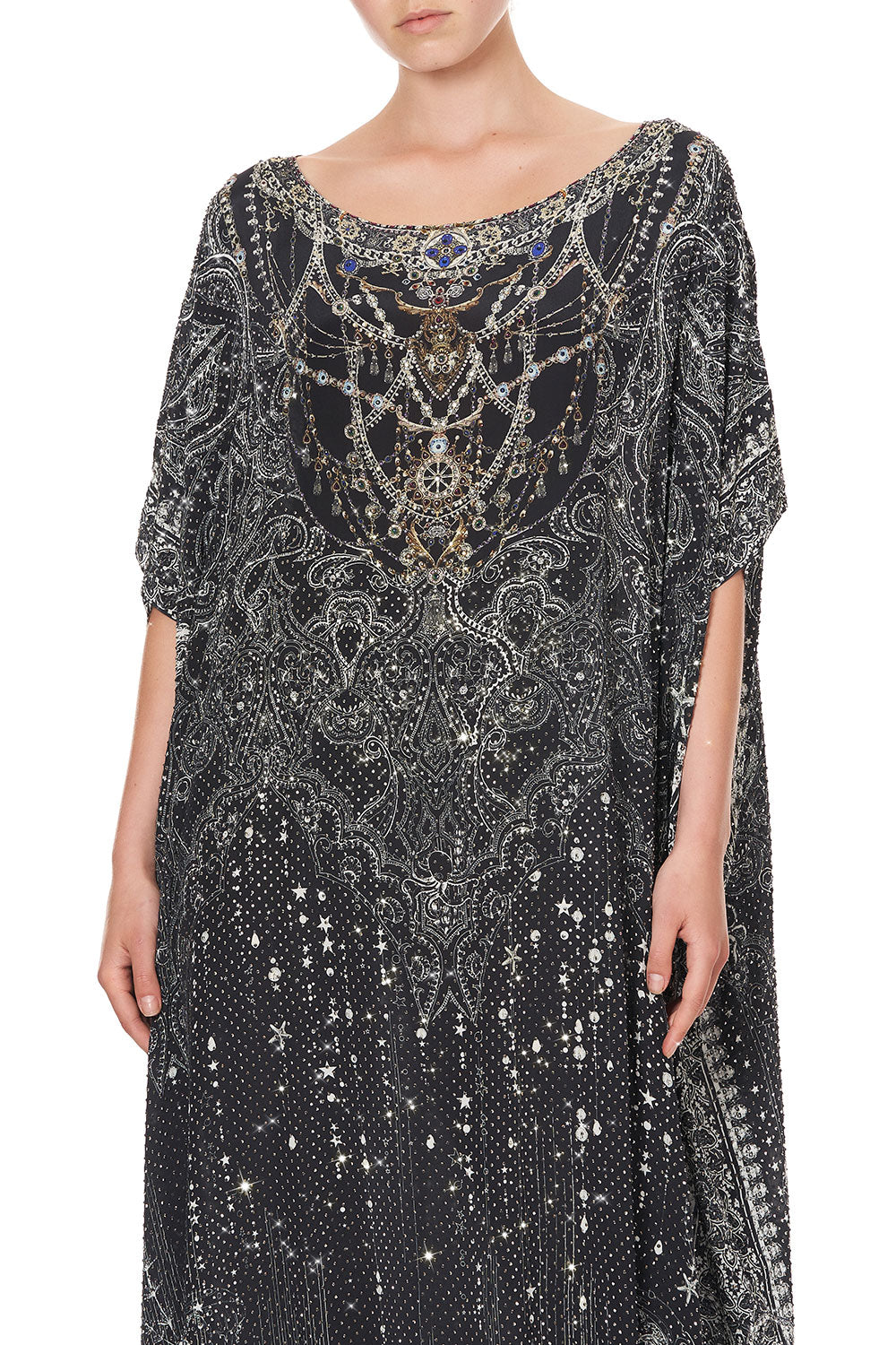 EMBELLISHED ROUND NECK KAFTAN MIDNIGHT PEARL