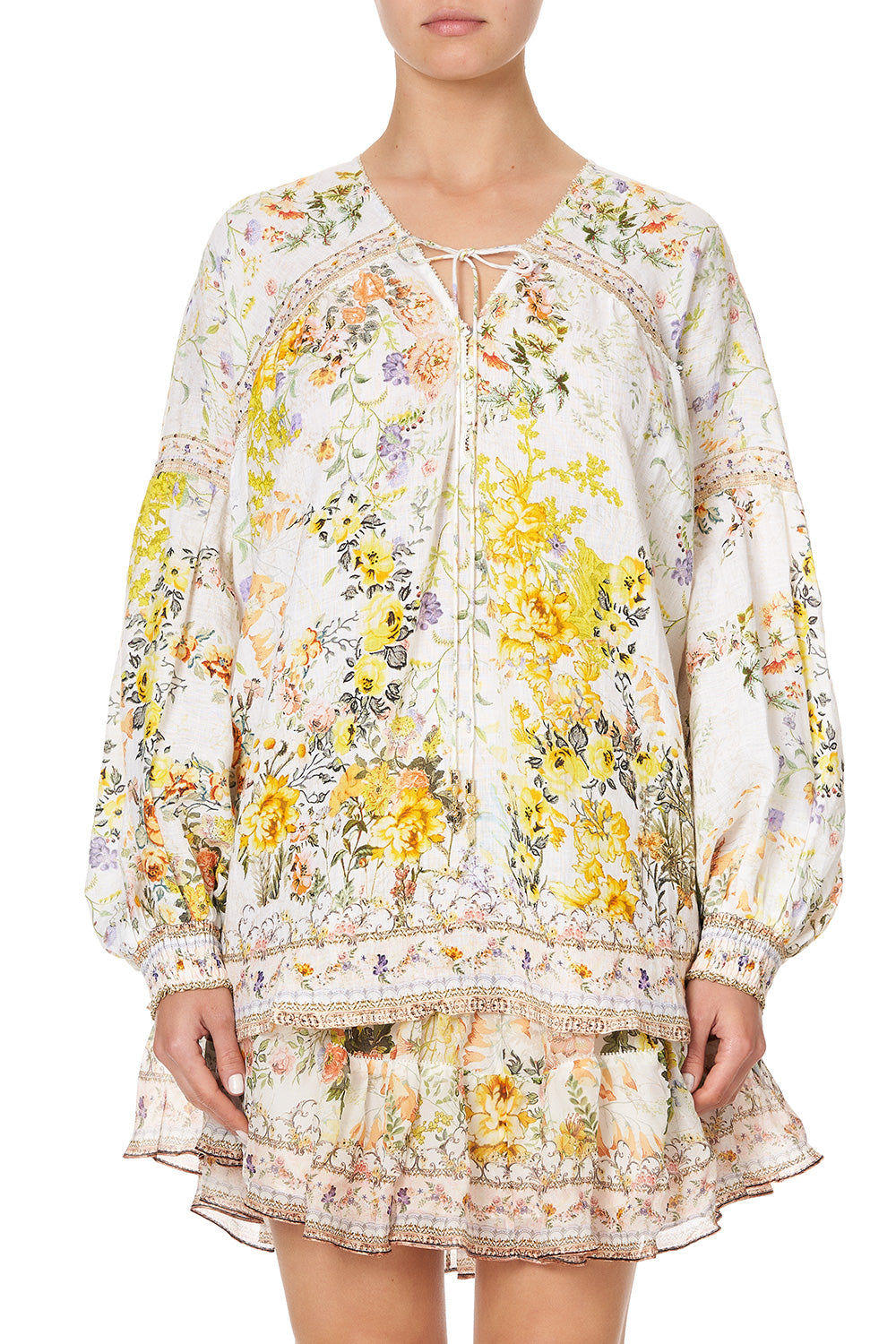 BLOUSON BLOUSE WITH NECK TIE IN THE HILLS OF TUSCANY